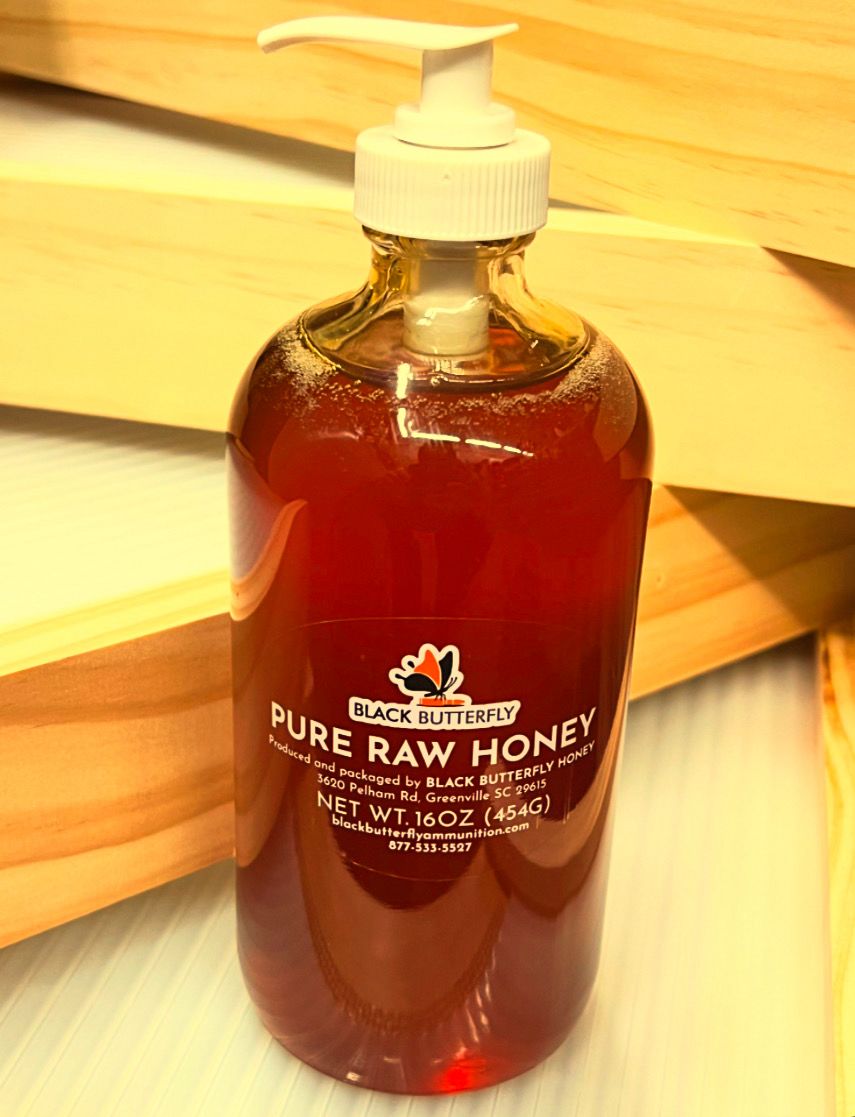 Black Butterfly Honey, Pure Raw Spring South Carolina Wildflower Honey, 16 fl oz (1 lb 8 oz of Honey) PUMPER POUNDER JUG