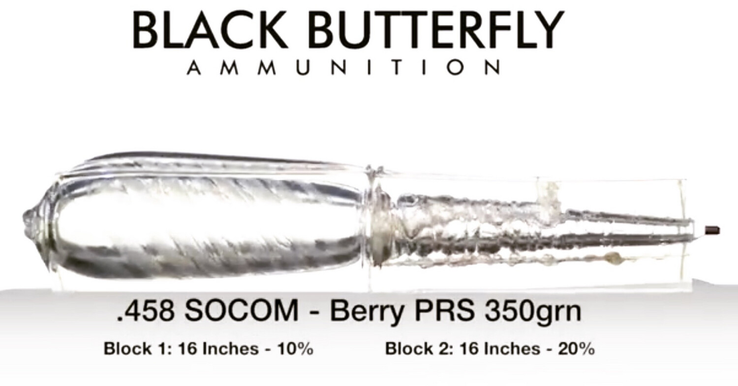 Black Butterfly Ammunition Premium, .458 SOCOM, 350 gr, 20 Rounds, Berry Plated Round Shoulder