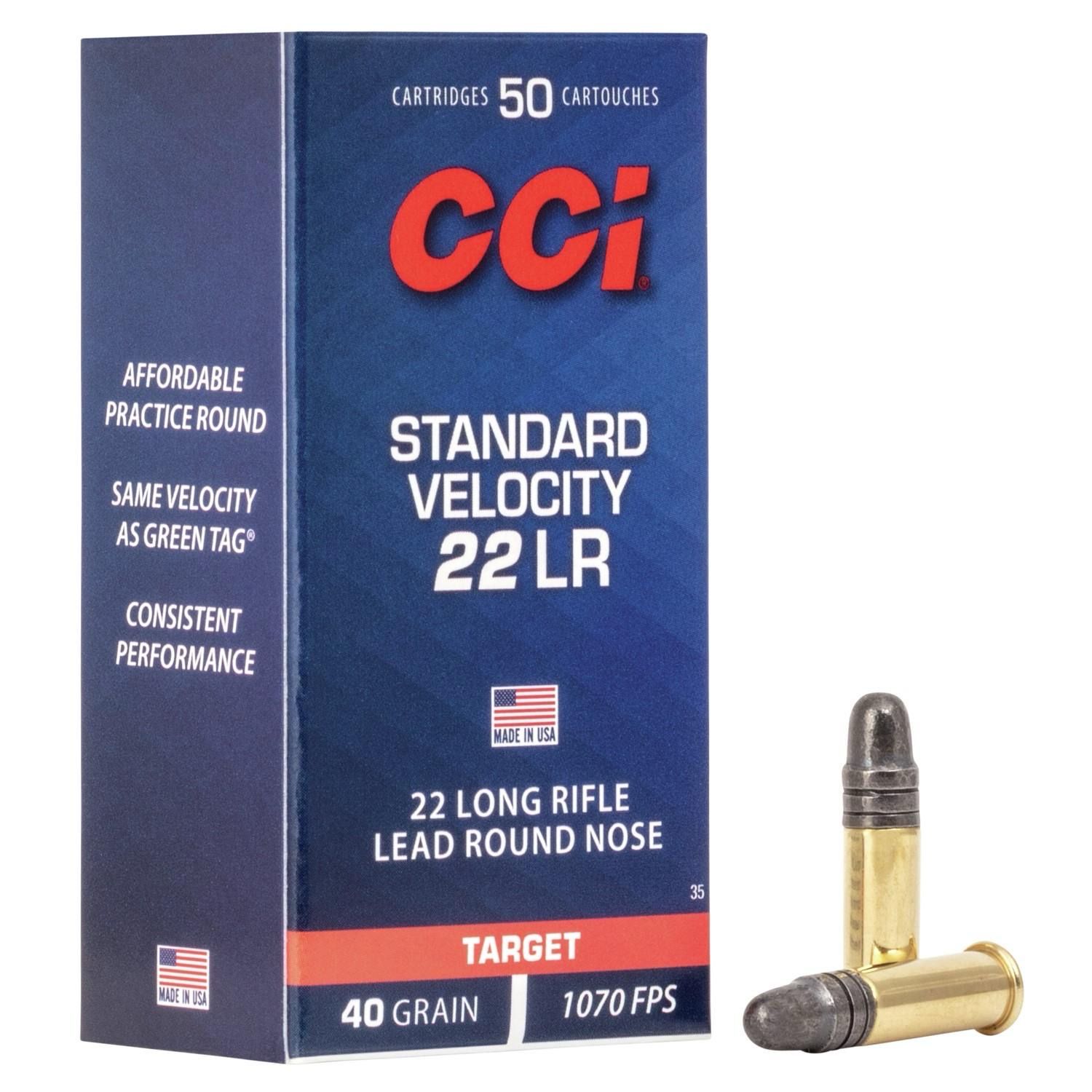 CCI, Standard Velocity, Rimfire Ammunition, 22 LR, 40 Grain, Lead Round Nose, 1070 fps