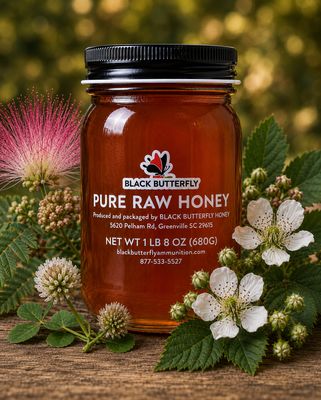 Black Butterfly Honey, Pure Raw Summer Wildflower-Mimosa Honey from South Carolina, 1 lb. 8 oz. of Honey