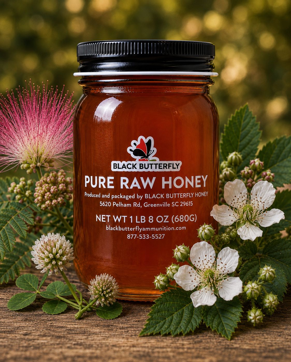 Black Butterfly Honey, Pure Raw Summer Wildflower-Mimosa Honey from South Carolina, 1 lb. 8 oz. of Honey