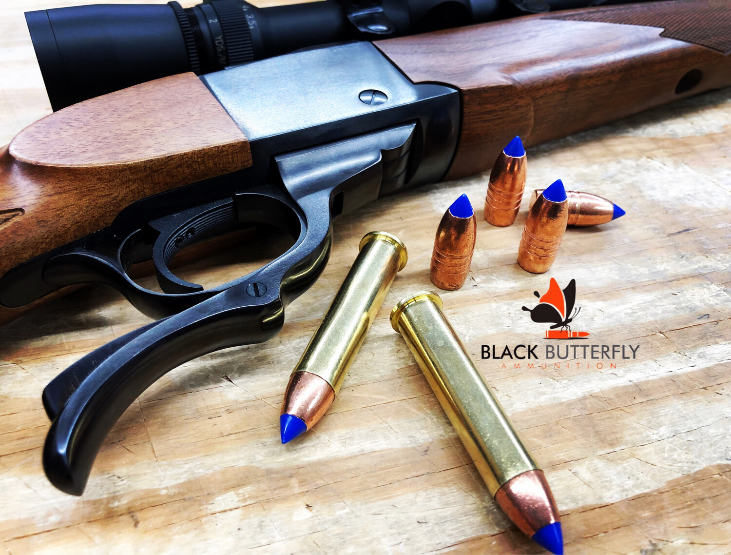 Black Butterfly Ammunition Premium, 45-70 Government, 300 gr, 100 Rounds, Barnes TTSX "General George Custer" High Velocity, Dump Box, for Ruger No. 1 and 3