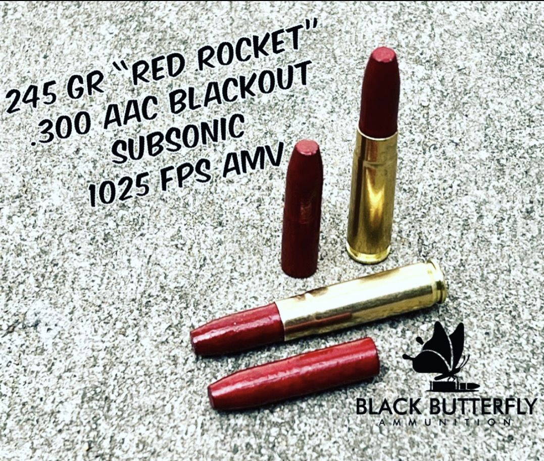 Black Butterfly Ammunition Target, .300 AAC Blackout, 245 gr, 100 Rounds, Hi-Tek "RED ROCKET", 1:8 Twist or Faster