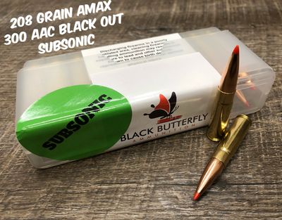 Black Butterfly Ammunition Premium, .300 AAC Blackout, 208 gr, 20 Rounds, Hornady A-MAX, in Berry Box