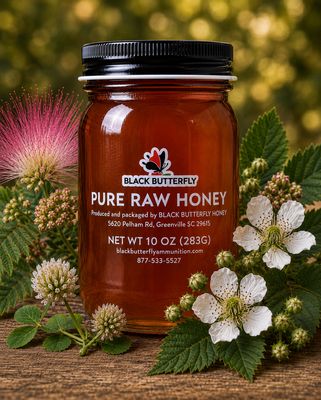 Black Butterfly Honey, Pure Raw Summer Wildflower-Mimosa Honey from South Carolina (10 oz.)