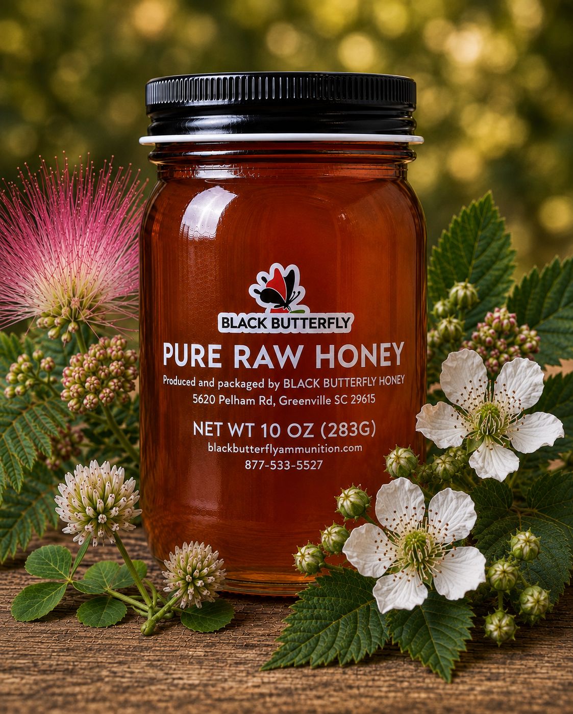 Black Butterfly Honey, Pure Raw Summer Wildflower-Mimosa Honey from South Carolina (10 oz.)