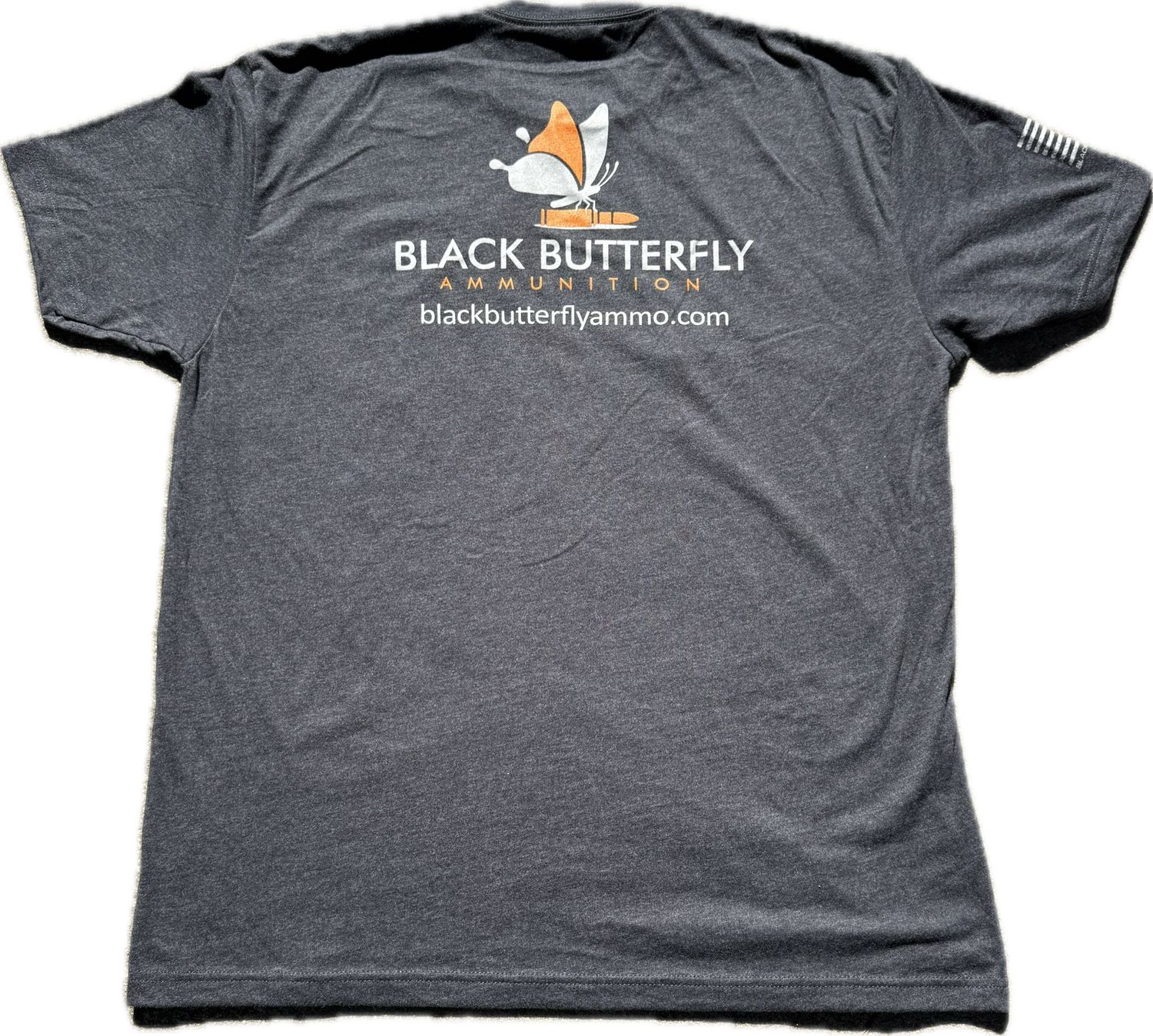 Black Butterfly Ammo Logo T-Shirt, Heather Charcoal, Colored Logo, XXL