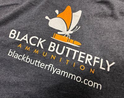 Black Butterfly Ammo Logo T-Shirt, Heather Charcoal, Colored Logo, L