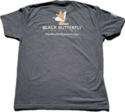 Black Butterfly Ammo Logo T-Shirt, Heather Charcoal, Colored Logo, L