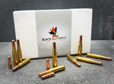 Black Butterfly Ammunition, .308 WIN/7.62x51mm, 220 gr., 100 Rounds, Hornady Interlock Round Nose, "SUBSONIC" for 1:10 Twist, for 16.5" TO 20" Rifles, MAG DUMP BOX Black Butterfly Ammunition, .308 WIN/7.62x51mm, 220 gr., 100 Rounds, Hornady Interlock Round Nose, "SUBSONIC" for 1:10 Twist, for 16.5" TO 20" Rifles, MAG DUMP BOX
