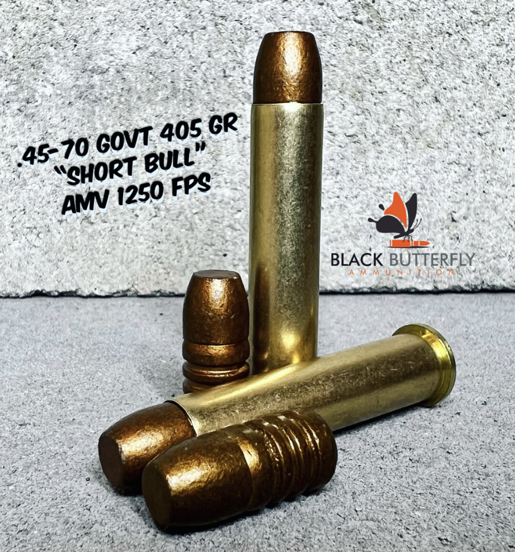 Black Butterfly Ammunition Premium, 45-70 Government, 405 gr, 5 Rounds, "Short Bull" Reduced Recoil, Sample Pack