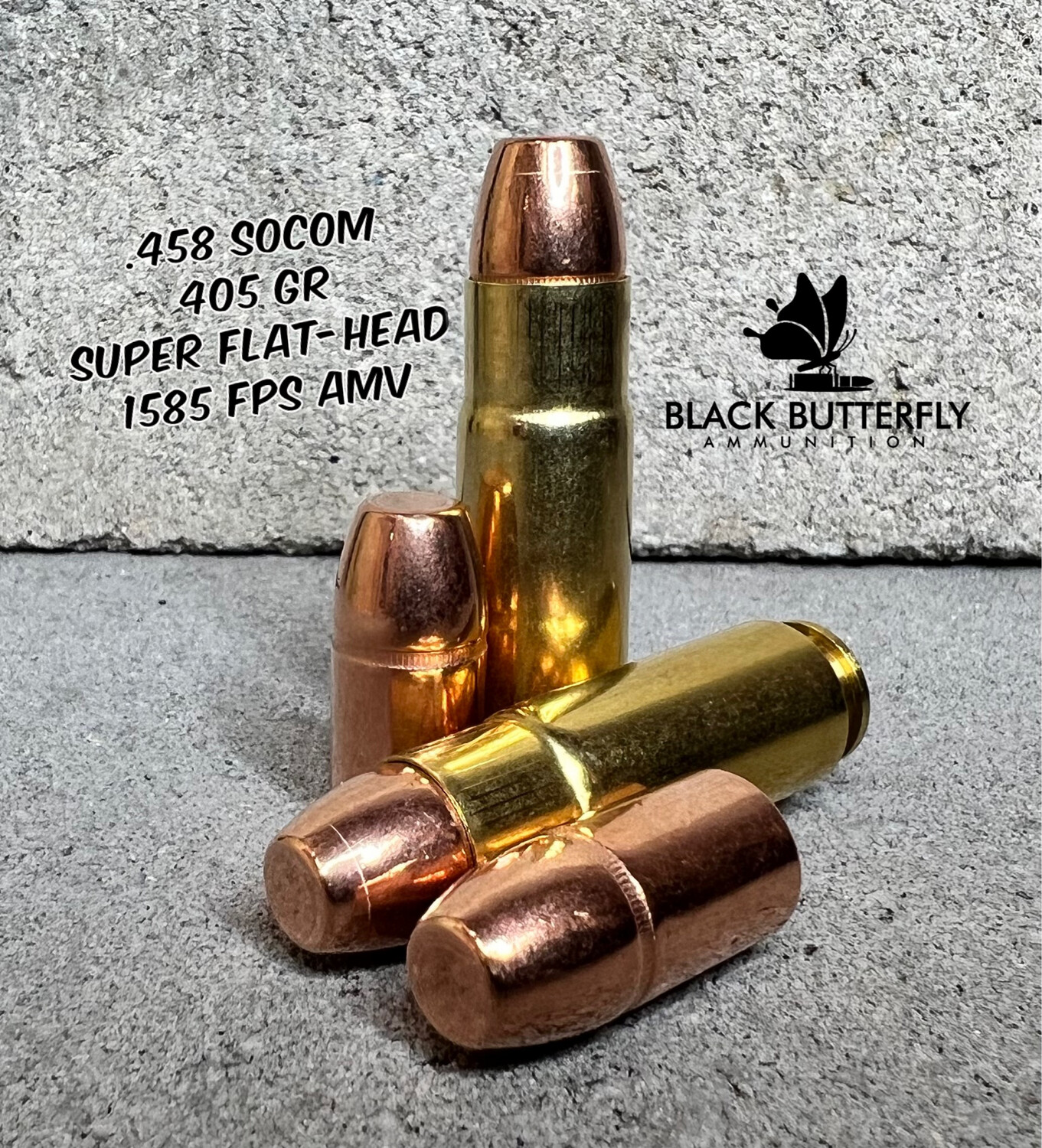 Black Butterfly Ammunition, Premium, .458 SOCOM, 5 Rounds, 405 Grain, SUPER FLAT-HEAD Sample Pack