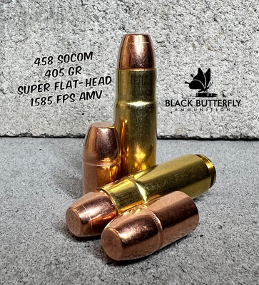 Black Butterfly Ammunition, Premium, .458 SOCOM, 5 Rounds, 405 Grain, SUPER FLAT-HEAD Sample Pack
