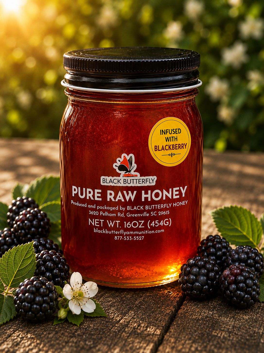 Black Butterfly Honey, South Carolina Wildflower Honey Infused with Blackberry from South Carolina, 16 fl oz (1 lb 8 oz of Honey) ***COMING SOON***