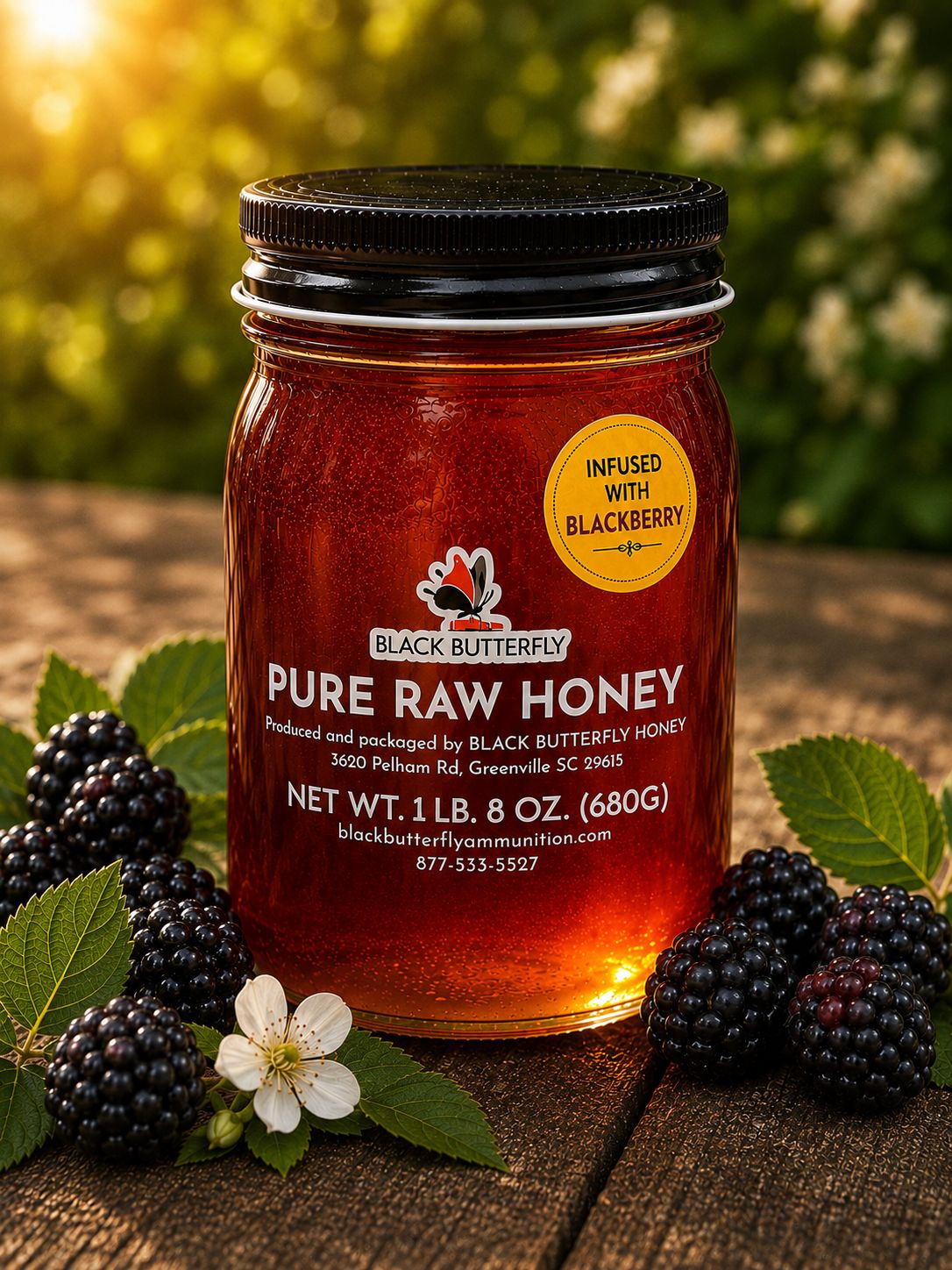 Black Butterfly Honey, Raw Spring Wildflower Honey Infused with Blackberry, South Carolina Honey, (1 lb. 8 oz.) ***COMING SOON***