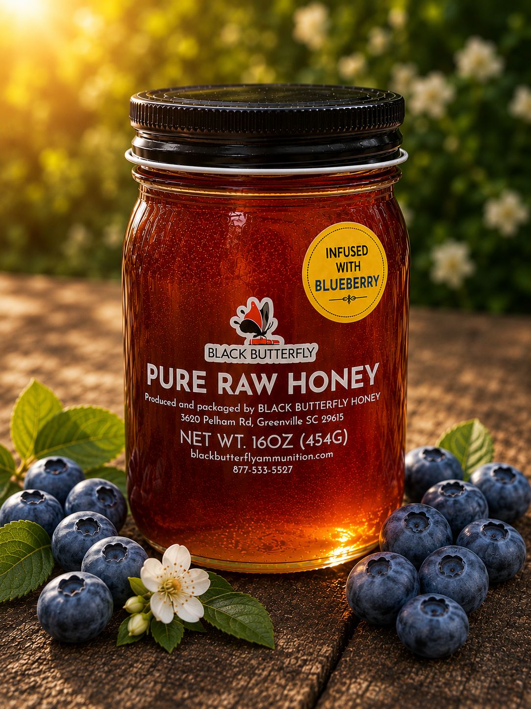 Black Butterfly Honey, South Carolina Wildflower Honey Infused with Blueberry from South Carolina, 16 fl oz (1 lb 8 oz of Honey) ***COMING SOON***