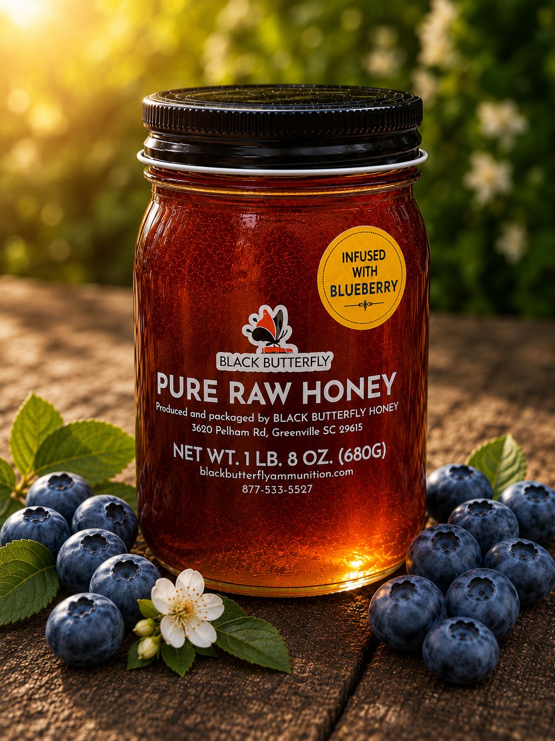 Black Butterfly Honey, Raw Spring Wildflower Honey Infused with Blueberry, South Carolina Honey, (1 lb. 8 oz.) ***COMING SOON***