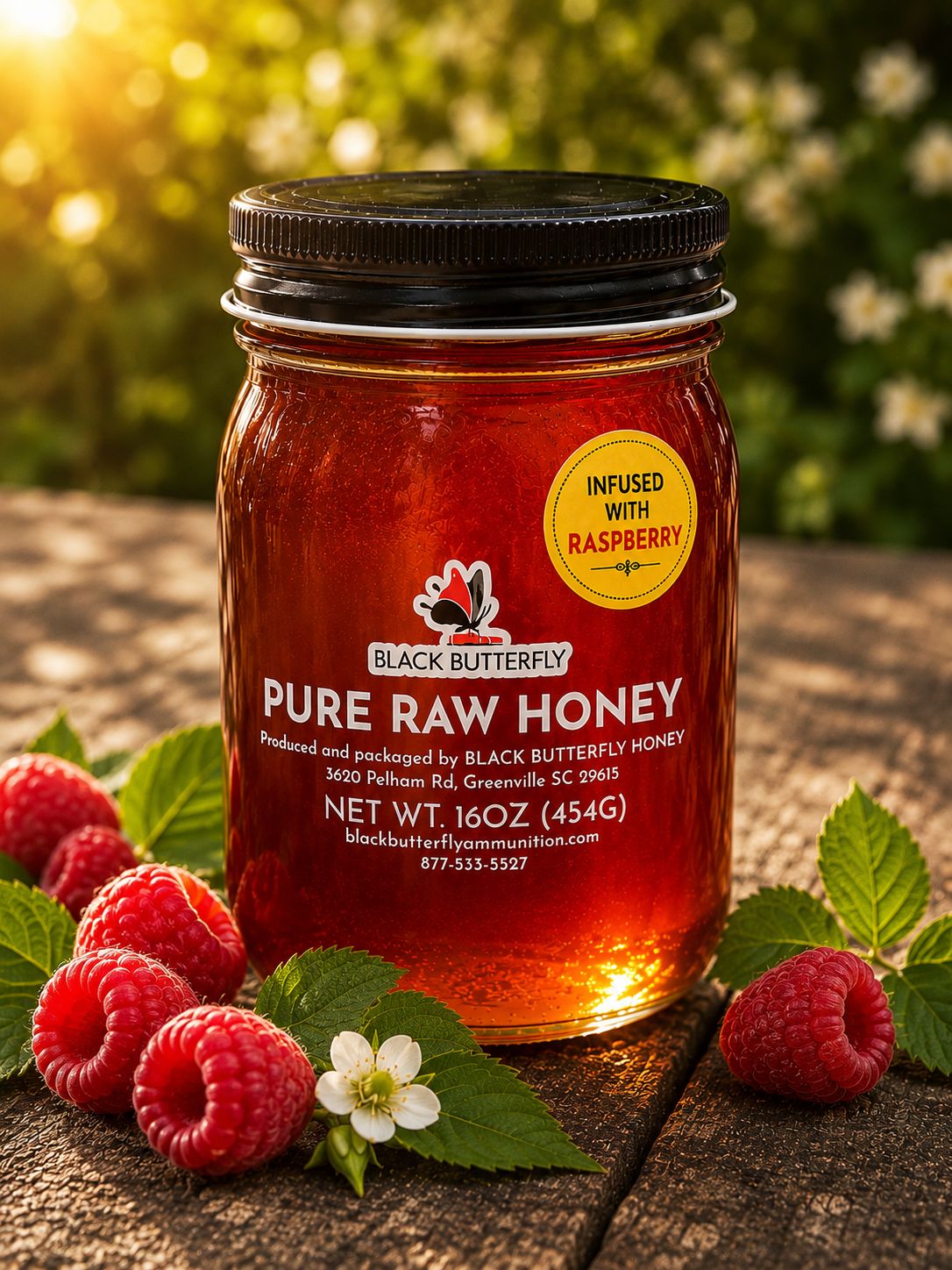 Black Butterfly Honey, South Carolina Wildflower Honey Infused with Raspberry from South Carolina, 16 fl oz (1 lb 8 oz of Honey) ***COMING SOON***