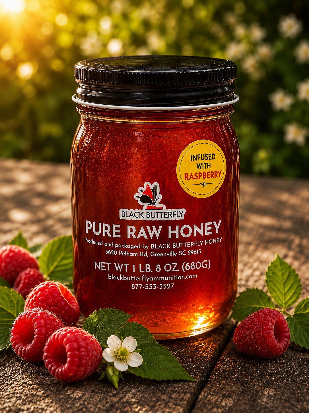 Black Butterfly Honey, Pure Raw Spring Wildflower Honey Infused with Raspberry, South Carolina Honey (1 lb. 8 oz.) ***COMING SOON***