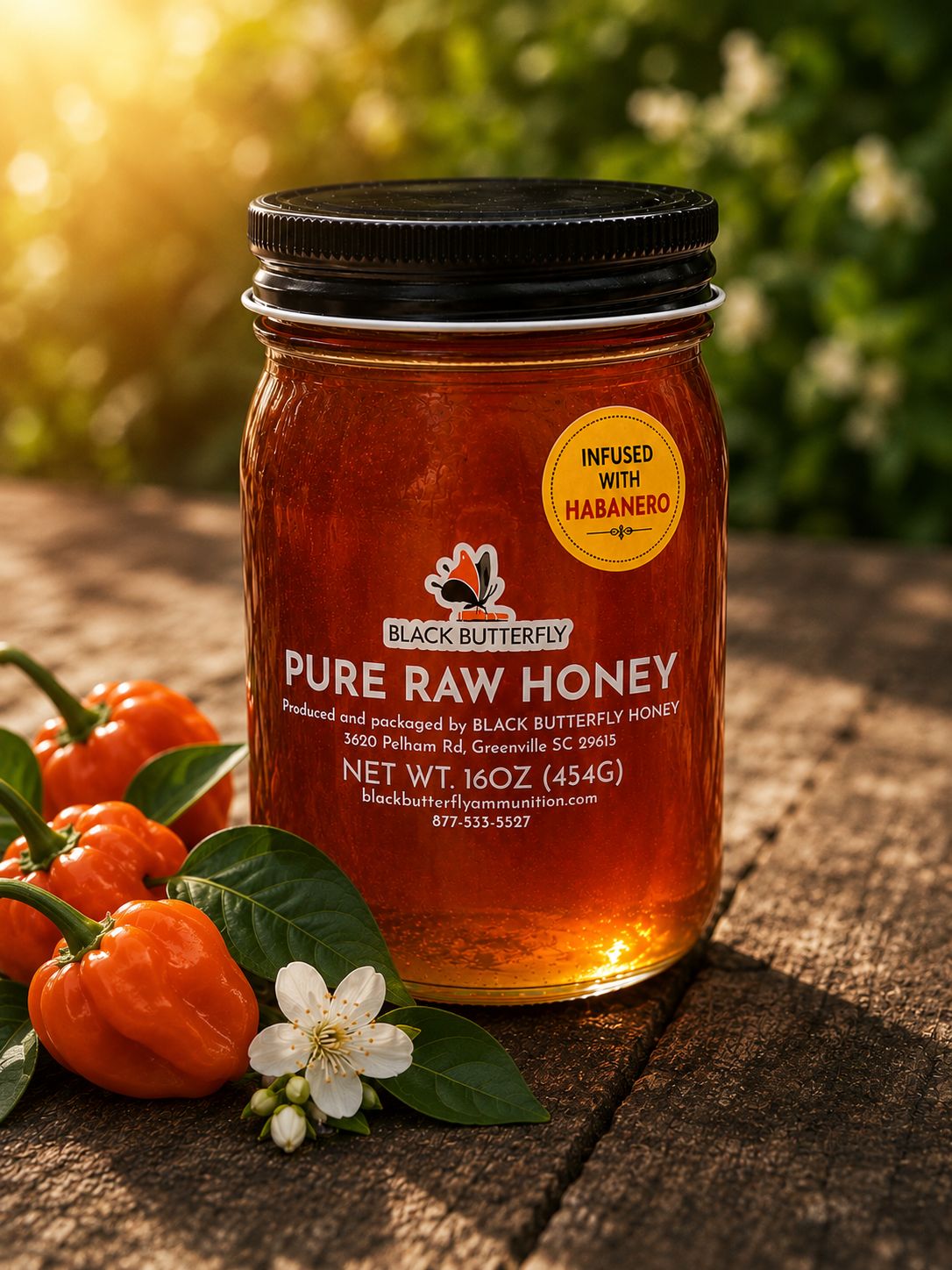 Black Butterfly Honey, South Carolina Wildflower Honey Infused with Habanero from South Carolina, 16 fl oz (1 lb 8 oz of Honey) ***COMING SOON***
