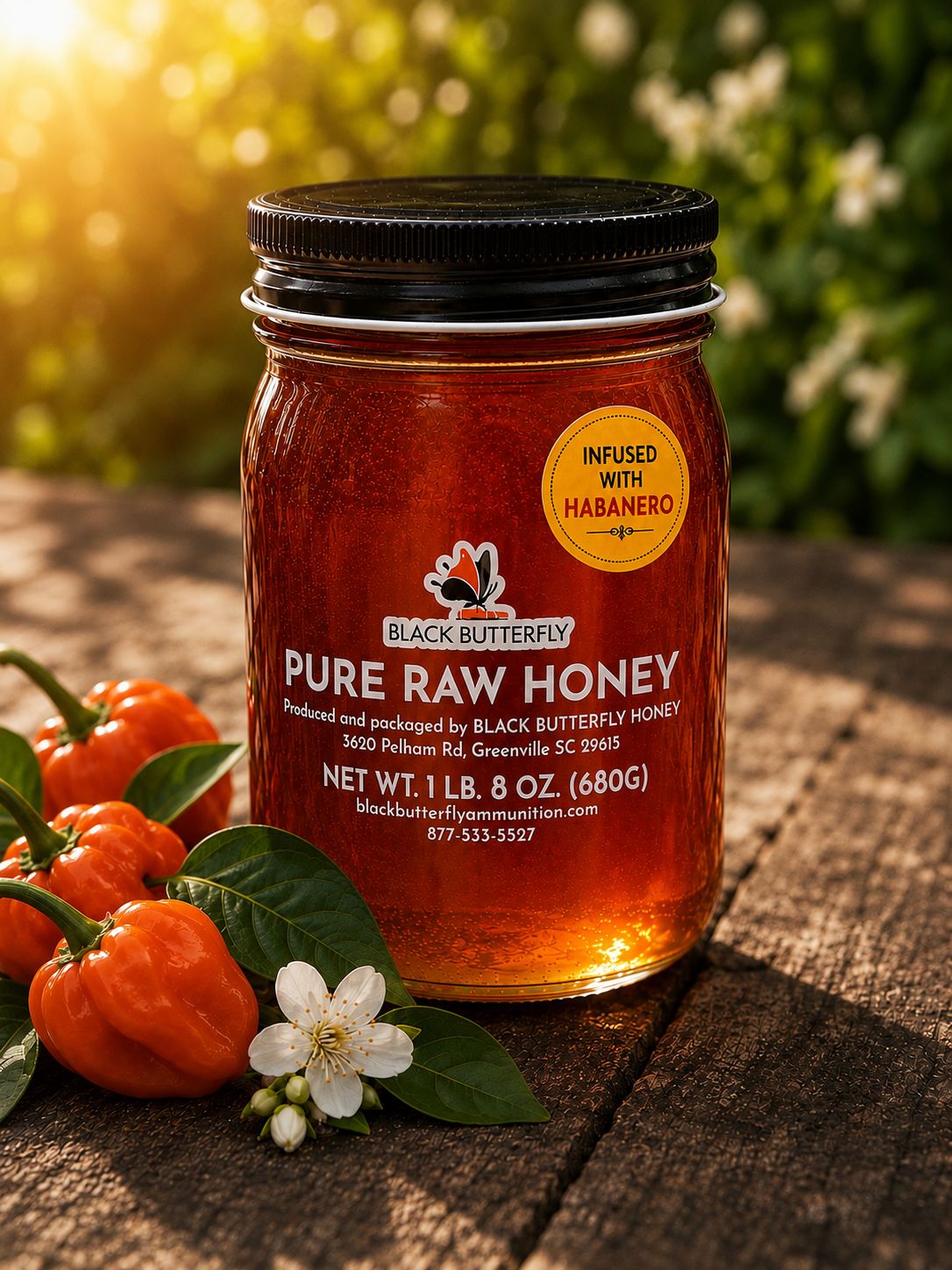 Black Butterfly Honey, Raw Spring Wildflower Honey Infused with Habanero,  South Carolina Honey, (1 lb. 8 oz.)  ***COMING SOON***