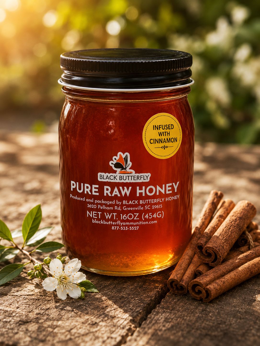 Black Butterfly Honey, South Carolina Wildflower Honey &amp; Ceylon-Infused Cinnamon Honey from South Carolina, 16 fl oz (1 lb 8 oz of Honey)  ***COMING SOON***