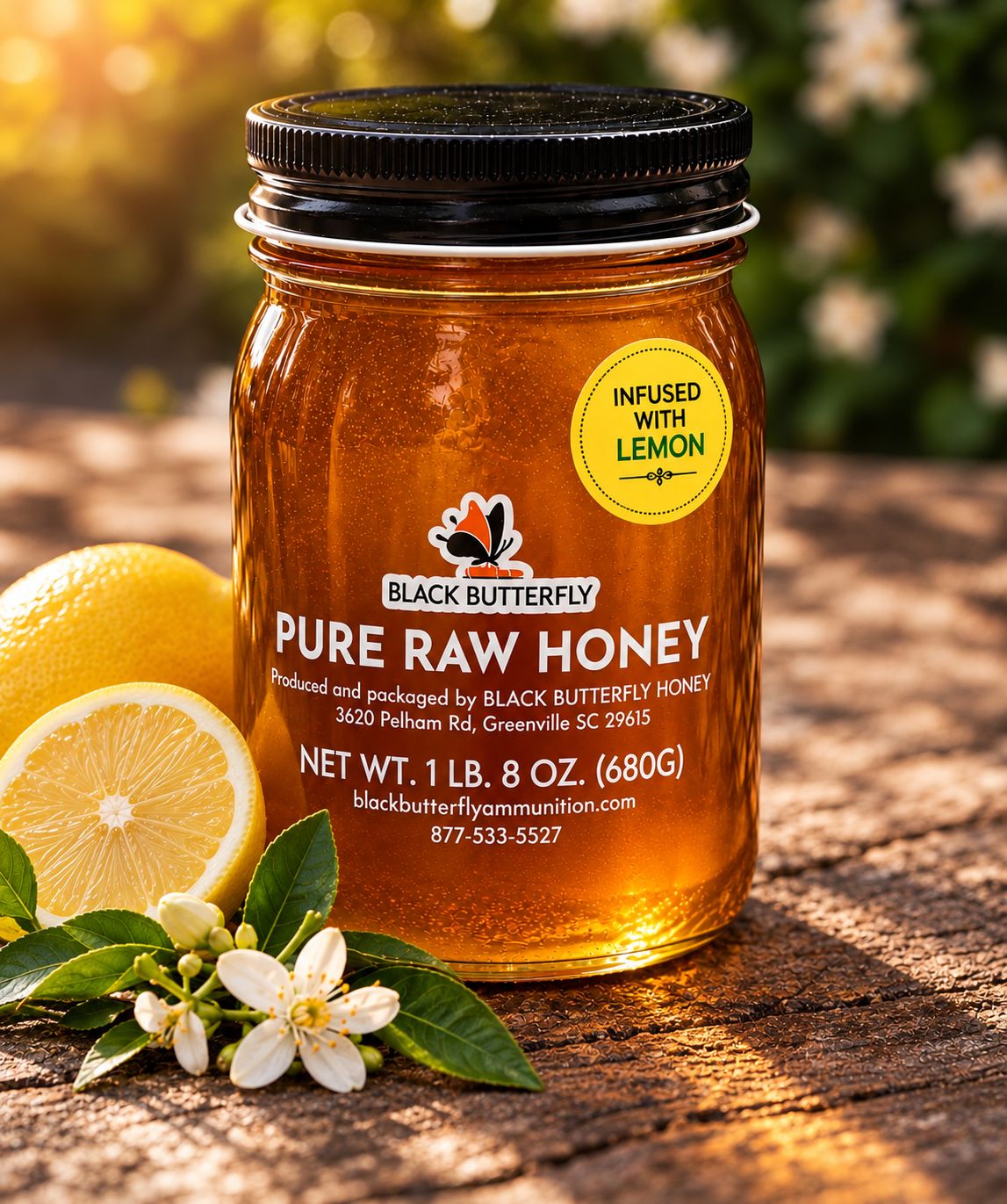 Black Butterfly Honey, Raw Spring Wildflower Honey Infused with Lemon, South Carolina Honey, (1 lb. 8 oz.)