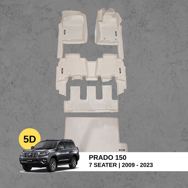 5D Floor Mats for Toyota Prado 150 Beige (7 seater with trunk)