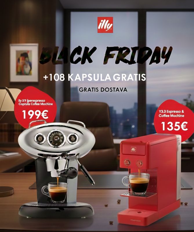 Black Friday Illy Caffee Y3 + 108 gratis kapsula