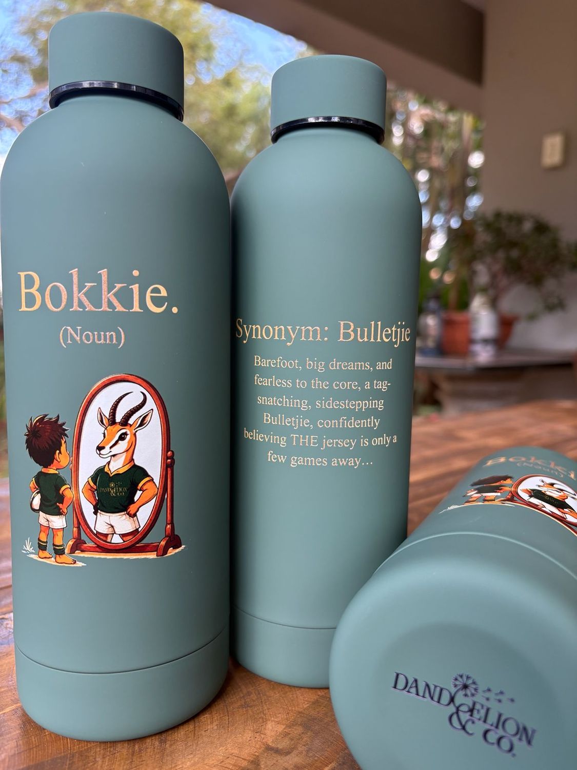 500ml Stainless Steel Water Bottle - BOKKIE Faded Gold on Khaki.