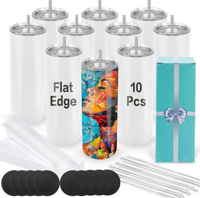 Joyclub 20 oz. sublimation tumblers, insulated stainless steel bulk flat bottom sublimation tumblers, slim straight tumblers with lid and straw, gift box Joyclub 20 oz. sublimation tumblers, insulated stainless steel bulk flat bottom sublimation tumblers, slim straight tumblers with lid and straw, gift box