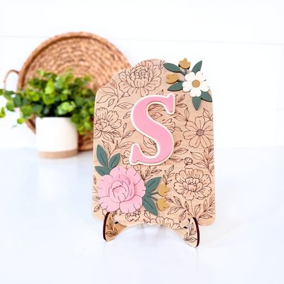 Personalized Wooden Letter Sign | Floral Initial Décor | Unique Gift for Baby Shower, Birthday, or Room Decoration