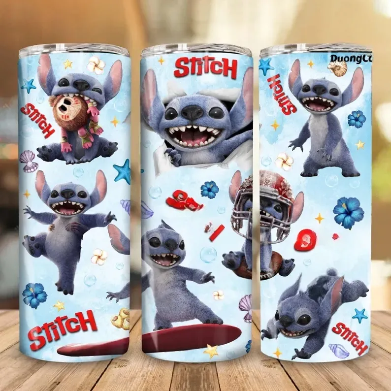 Personalized Stitch Tumbler 20oz Skinny - Disney Lilo & Stitch Custom Name Thermal Cup - Perfect Gift
