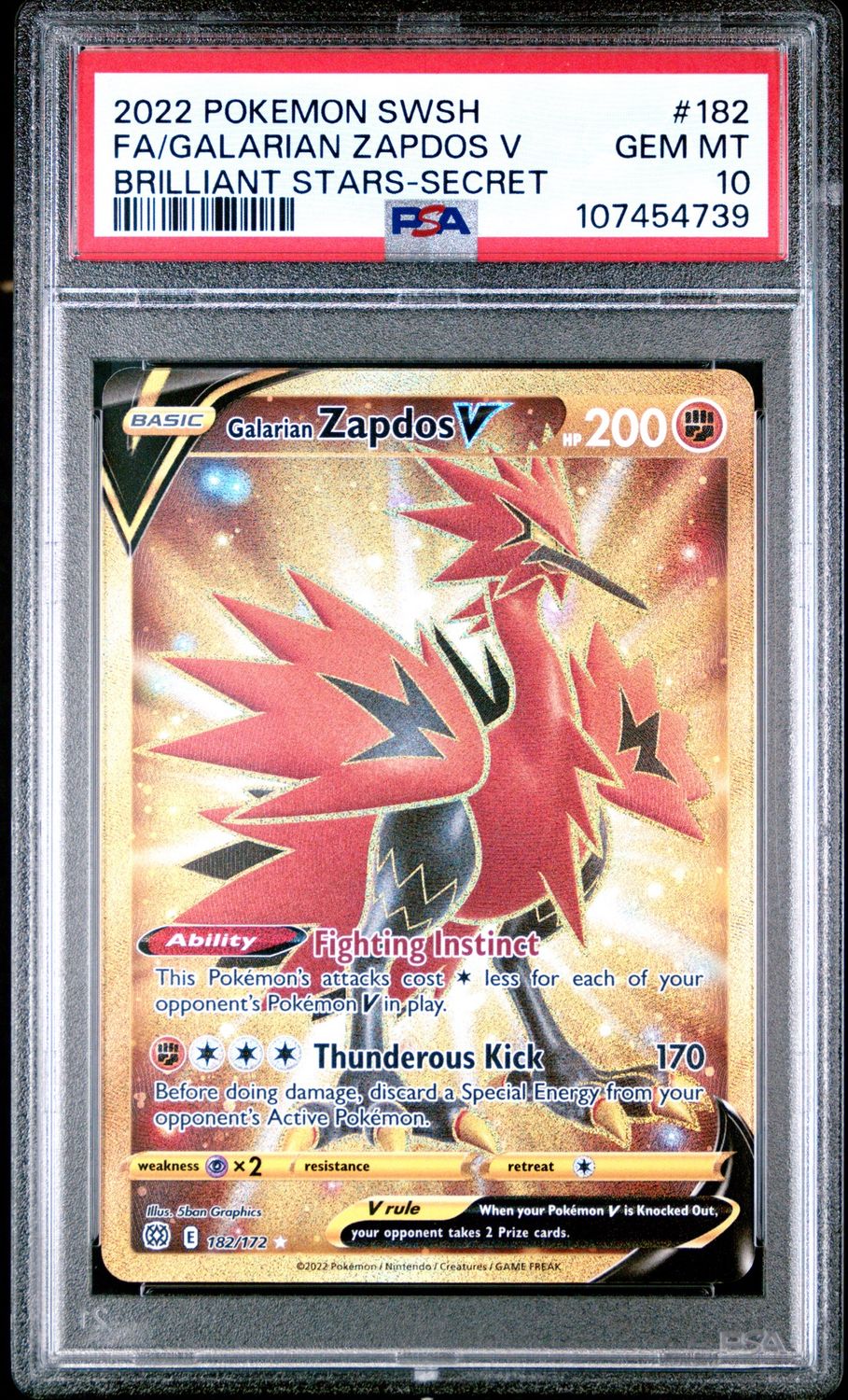 Pokemon Brilliant Stars #182 Galarian Zapdos V PSA 10 Hyper Rare