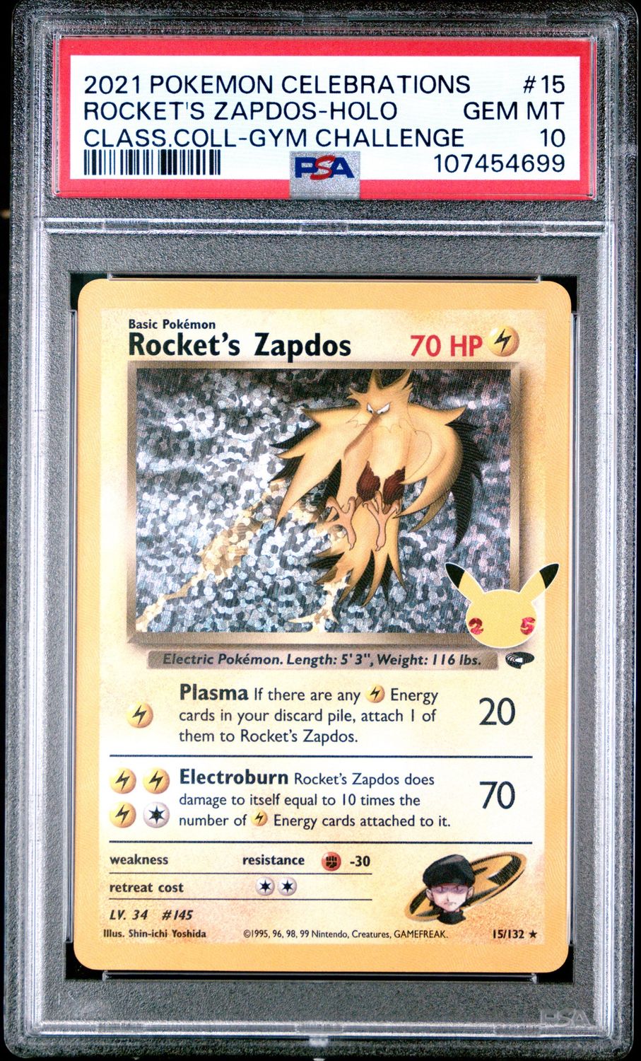 Pokemon Celebrations #15 Rocket's Zapdos PSA 10 Classic Collection