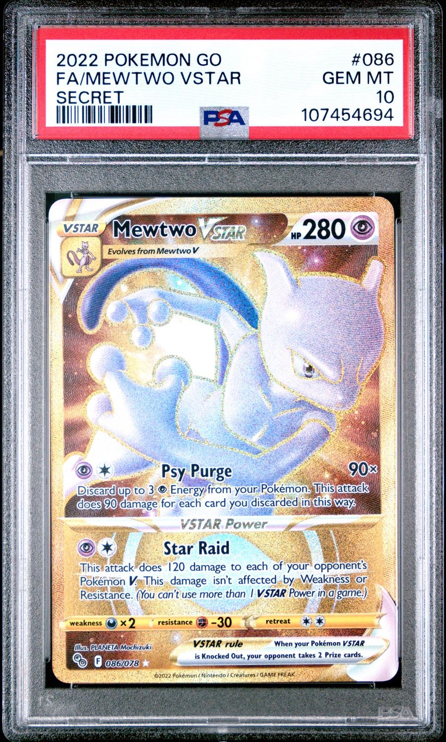 Pokemon GO #086 Mewtwo VSTAR PSA 10 Hyper Rare