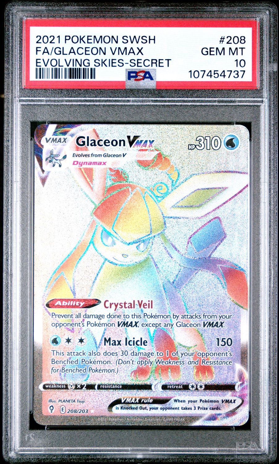 Pokemon Evolving Skies #208 Glaceaon VMAX PSA 10 Rainbow Secret Rare
