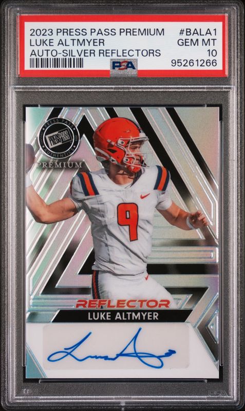 2023 Leaf Press Pass Premium Luke Altmyer Auto /25 PSA 10 Silver Reflectors