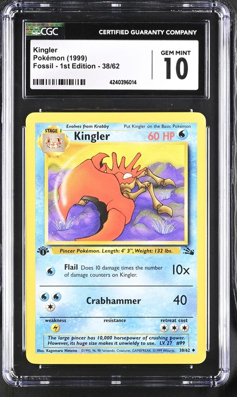 Pokemon Fossil #38 Kingler CGC 10 1st Edition