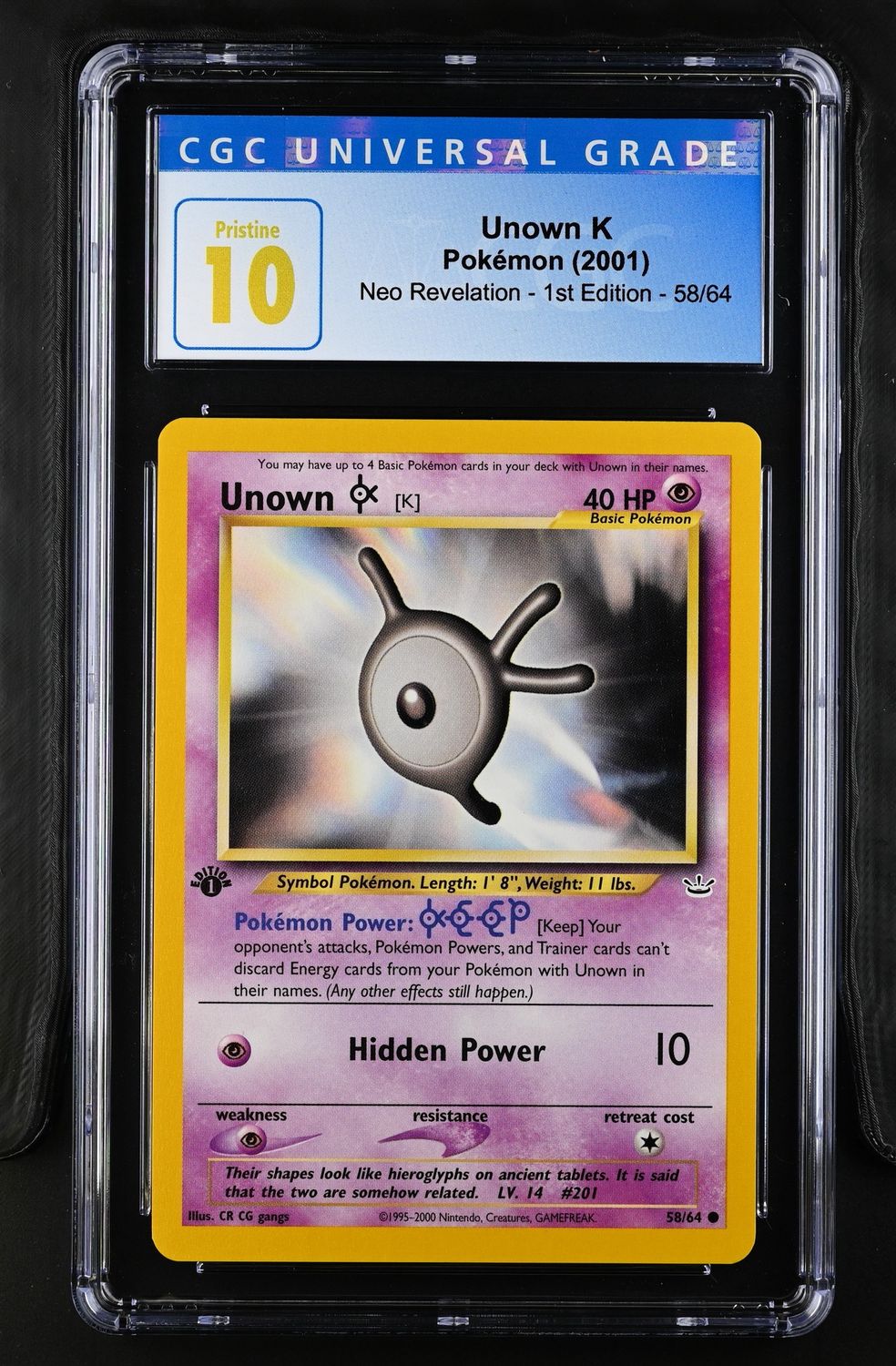 Pokemon Neo Revelation #58 Unown K CGC 10 Pristine 1st Edition