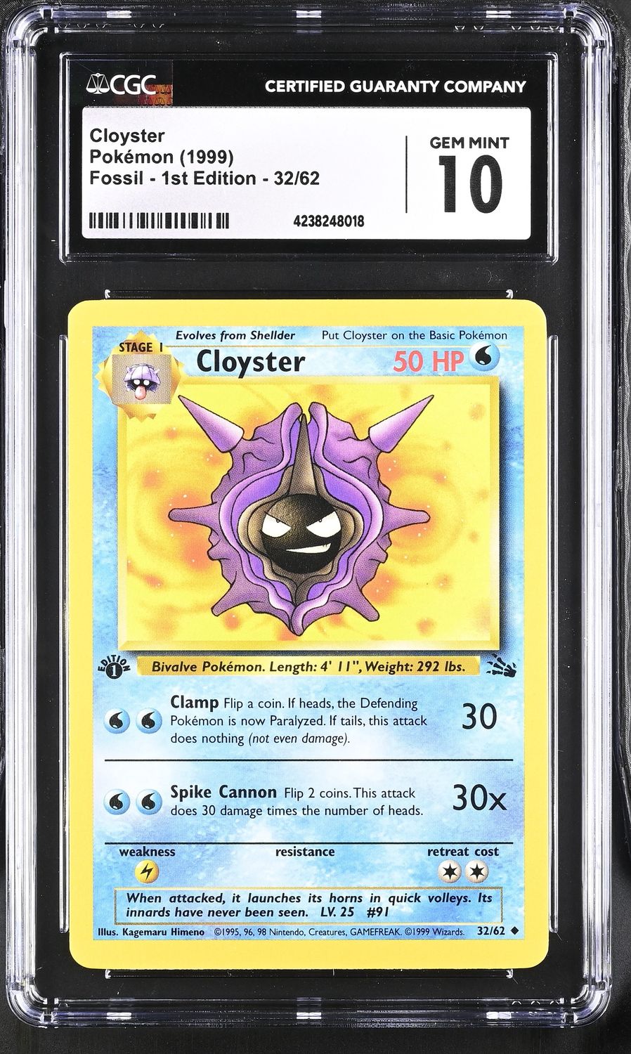 Pokemon Fossil #32 Cloyster CGC 10 Gem Mint 1st Edition