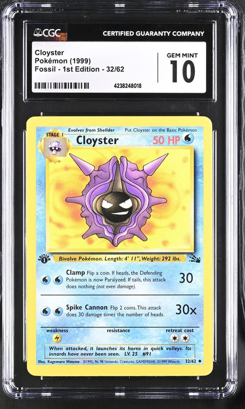 Pokemon Fossil #32 Cloyster CGC 10 Gem Mint 1st Edition