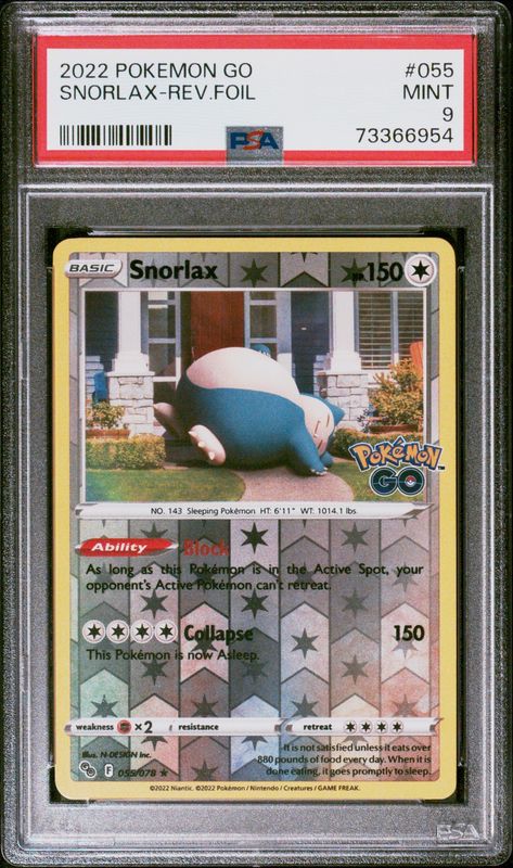Pokemon GO #055 Snorlax PSA 9 Reverse Foil