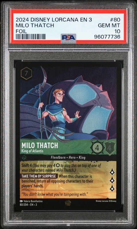 Disney Lorcana Into the Inklands #80 Milo Thatch PSA 10 Foil