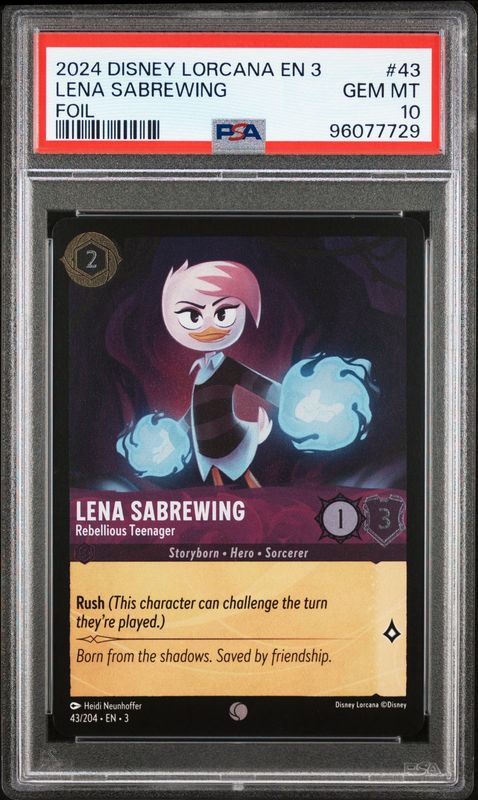 Disney Lorcana Into the Inklands #43 Lena Sabrewing PSA 10 Foil