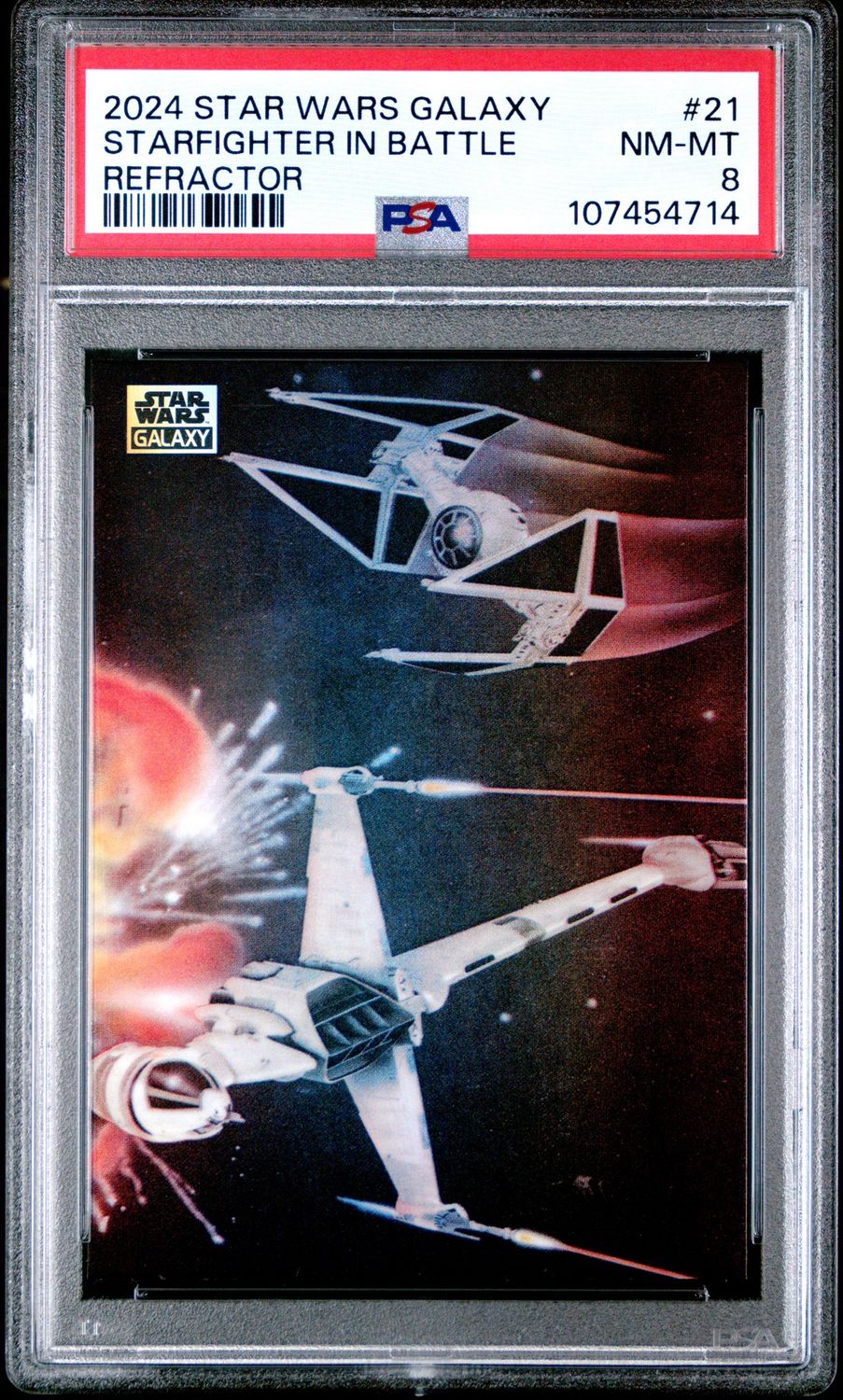 2024 Star Wars Galaxy #21 Starfighter in Battle PSA 8 Refractor