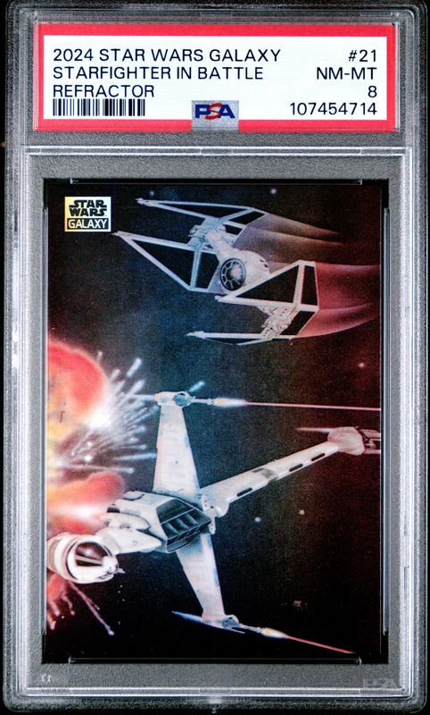 2024 Star Wars Galaxy #21 Starfighter in Battle PSA 8 Refractor