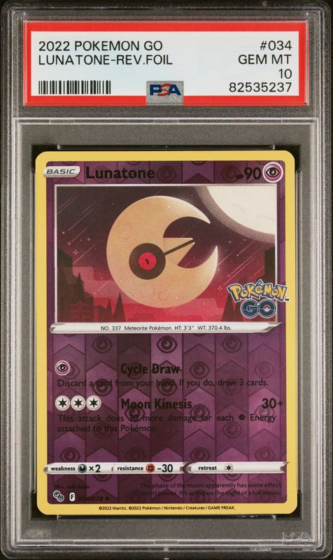 Pokemon GO #034 Lunatone PSA 10 Reverse Foil
