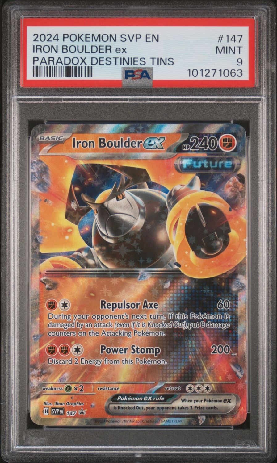 Pokemon Black Star Promo #SVP147 Iron Boulder ex PSA 9 Paradox Destinies Tins