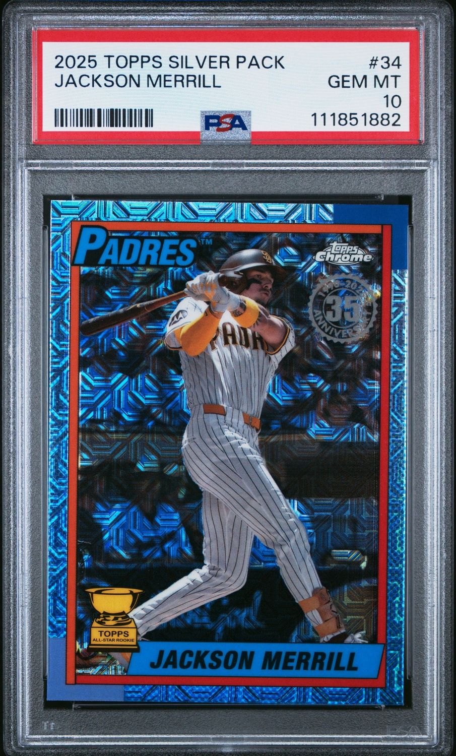 2025 Topps #T90C34 Jackson Merrill PSA 10 All-Star Rookie Cup Mojo Refractor